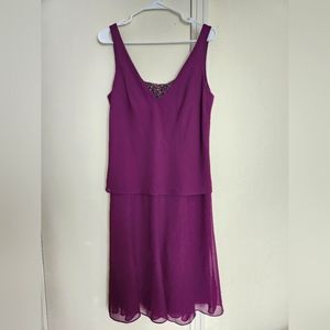 Ursula of Switzerland Eggplant Embellished Layered Dress